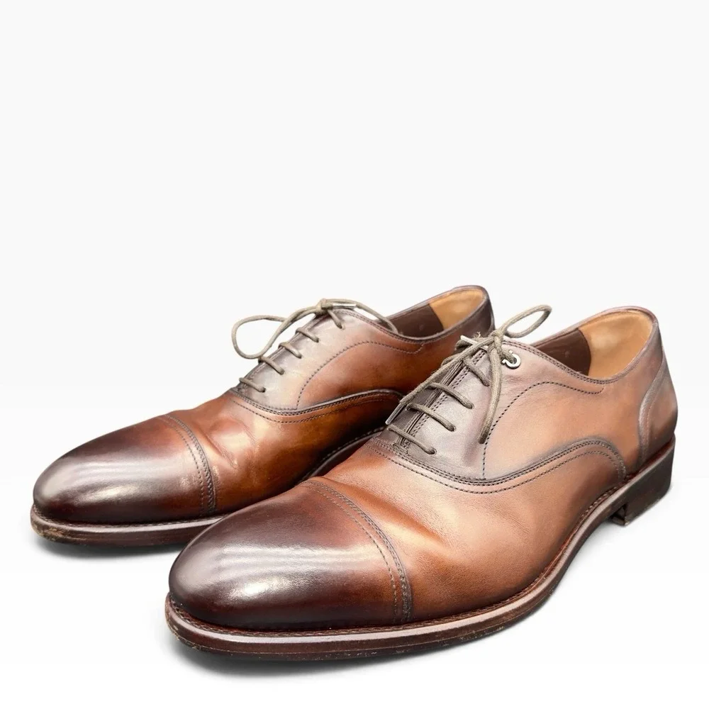 Salvatore Ferragamo Tramezza Cap Toe Oxfords Mens 9 D Brown Leather Italy 8162